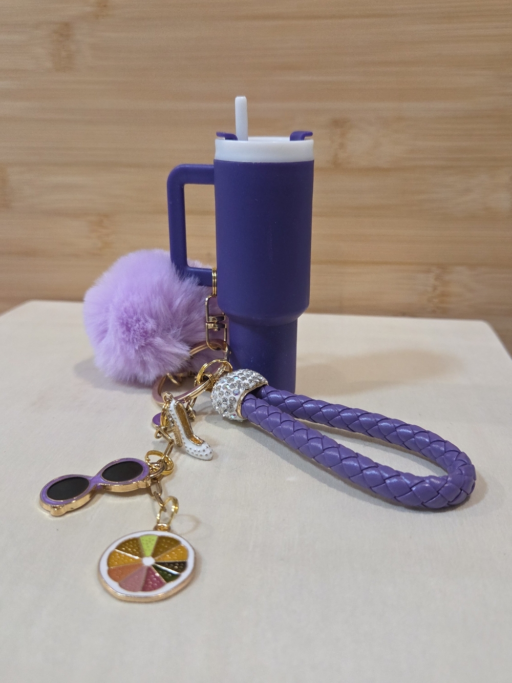 High Fashion Purple Tumbler Cup Bag Charm & Bling Rhinestone Wristlet